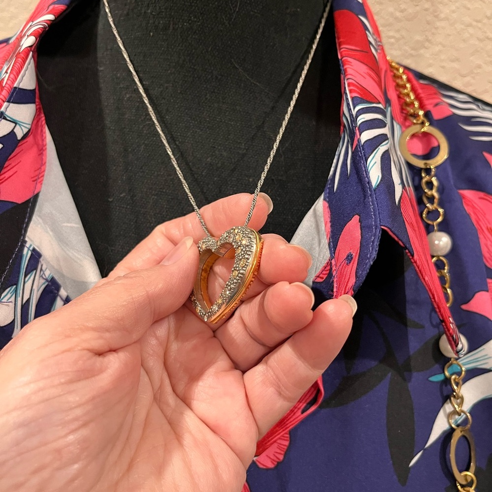 BRIGHTON Retired Reversible Two-tone Heart Pendant Necklace - Picture 6 of 7